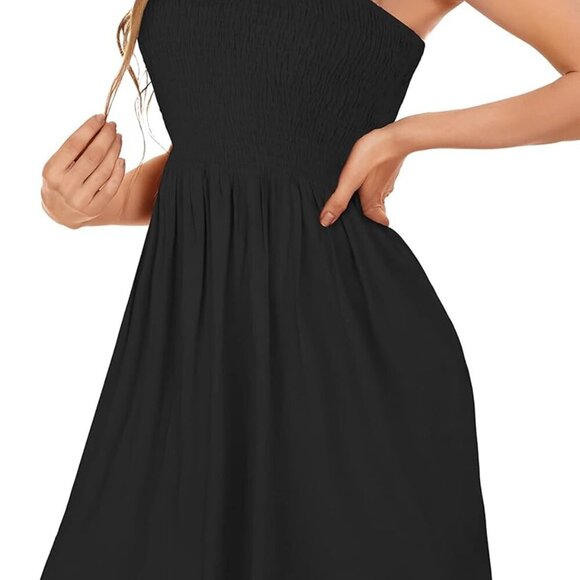 Women Summer Dress Rayon Strapless Boho Beach Cover Up Sundress - Picture 3 of 4